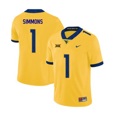 Men's West Virginia Mountaineers NCAA #1 T.J. Simmons Yellow Authentic Nike Stitched College Football Jersey LS15H12ME